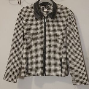 Sweet Suit Black and Cream Houndstooth Blazer With Faux Leather Trim